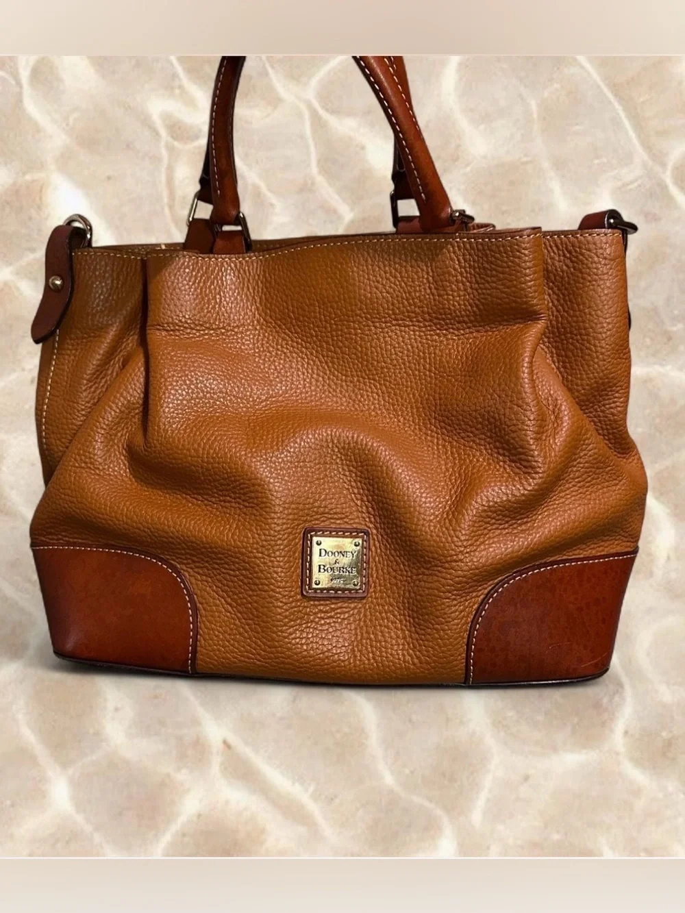 Dooney & Bourke Cognac Brown Pebbled Leather Shoulder Bag Brenna Satchel